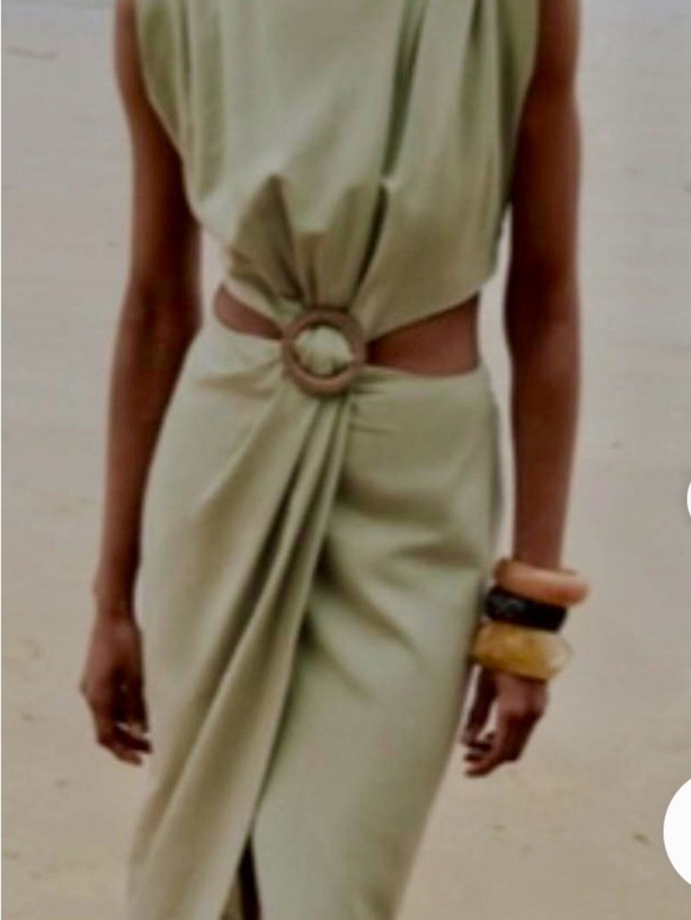 Zara Sage Cut Out Midi Dress with Ring Detail